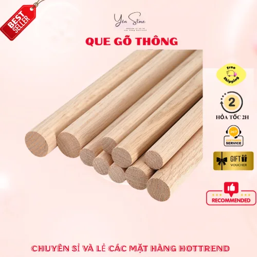 Que Gỗ Thông Tròn Phi 10mm (1CM) Dùng Làm Đồ Handmade,Trái Quýt Kẽm Nhung, Thân Cây Thông Kẽm Nhung- YÊN STORE DIY